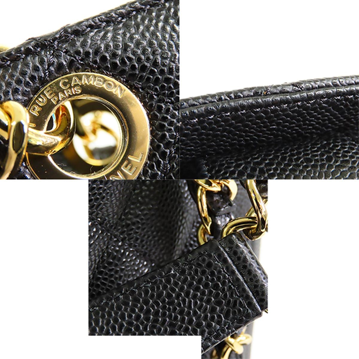 Chanel Petite Shopping Tote Bag PST Black Gold Caviar Leather Quilted — view 8