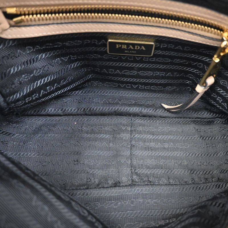 Prada Shoulder Bag Logo Shape Stamped Beige Leather 25ka868