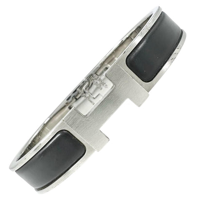 Hermes Clic H Silver Black Bangle Bracelet