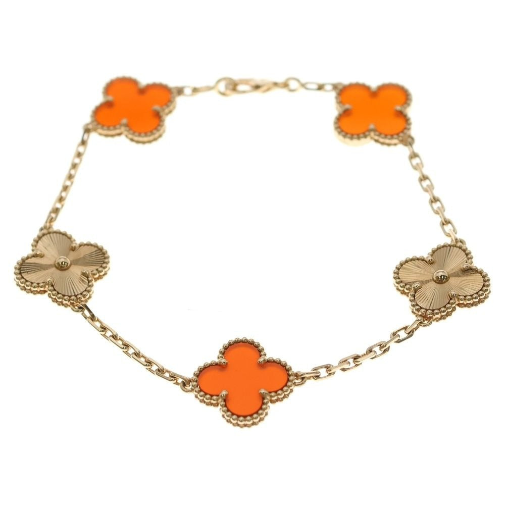 Van Cleef & Arpels Vintage Alhambra 5 Motif Carnelian Guilloche Bracelet