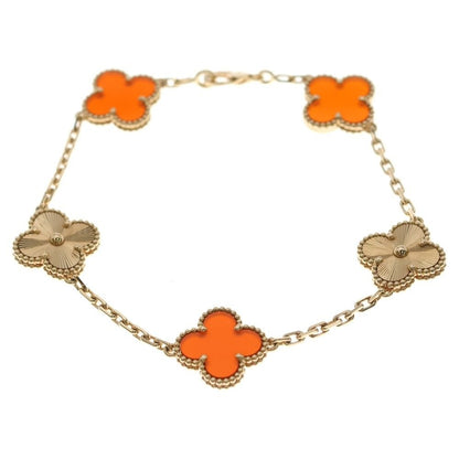 Van Cleef & Arpels Vintage Alhambra 5 Motif Carnelian Guilloche Bracelet