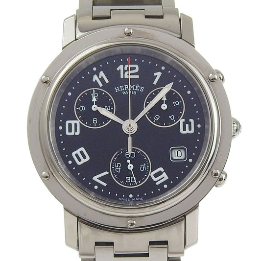 Hermes Clipper Stainless Steel Quartz Chronograph Black Dial Watch