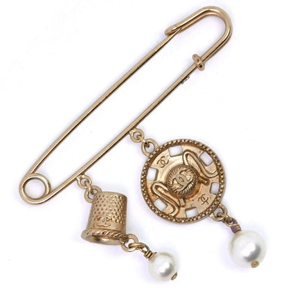 Chanel Coco Mark Gold Plated And Faux Pearl Ladies 18.4g Brooch