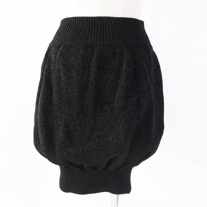 CHANEL 08A P33467 Lame Balloon Skirt With Coco Plaque Plate Black Silver 36