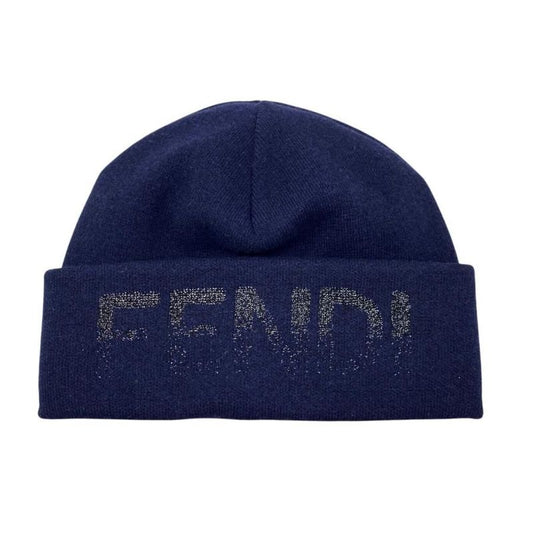 Fendi Knit Cap Knit Cap Fxq334 ARHD S/M Lame Logo Navy Fendi