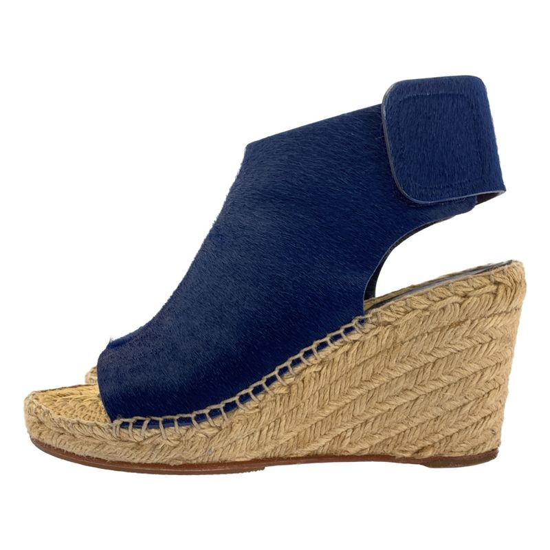 Celine Leather Espadrille Wedge Sole Sandals - 35 - Navy Beige - Women's