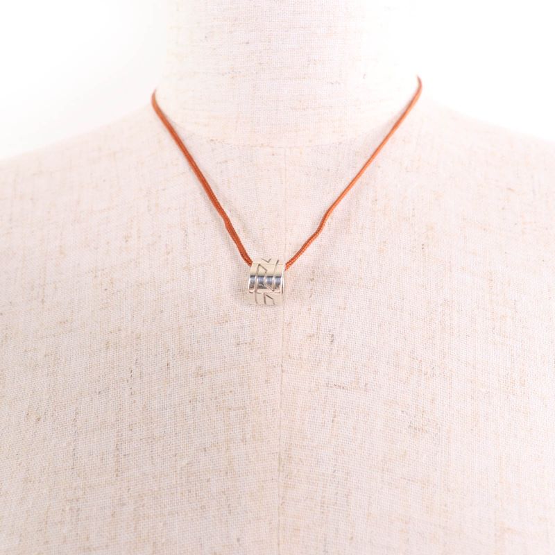 Hermes Move Ash 925 Pendant Necklace Silver Brown Weight 8.3g Ladies