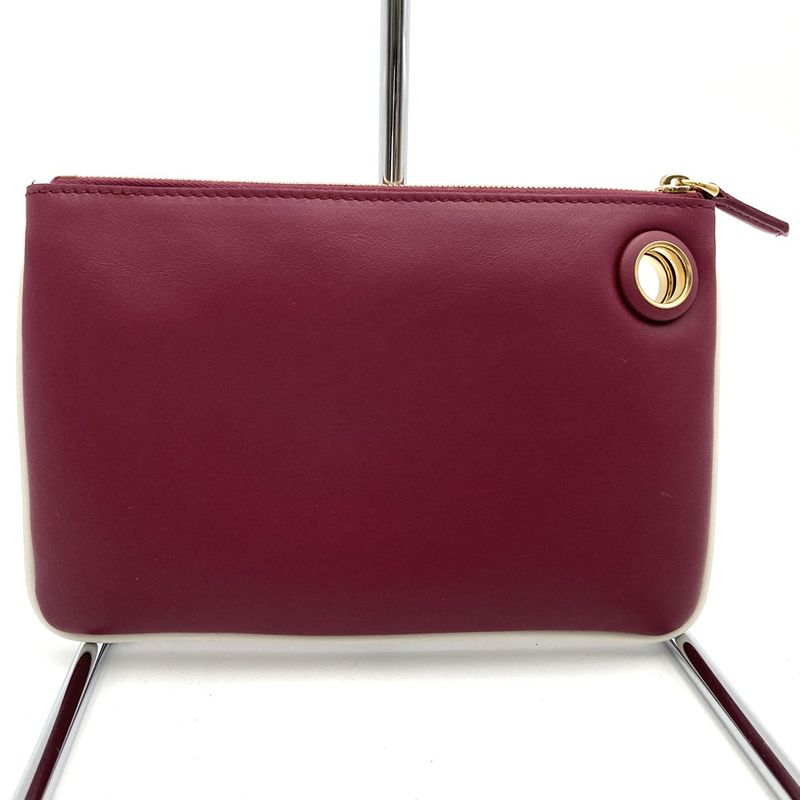 Fendi Triplet 8bs001a1fs Triplet Pouch Leather Clutch Bag Flower White/red/brown