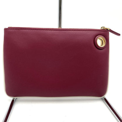 Fendi Triplet 8bs001a1fs Triplet Pouch Leather Clutch Bag Flower White/red/brown