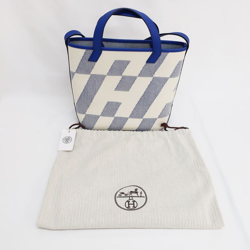 Hermes Ambie PM Handbag Shoulder Bag 2WAY Blue-white U Stamp Canvas