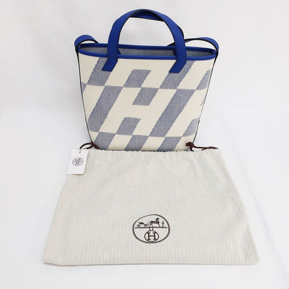 Hermes Ambie PM Handbag Shoulder Bag 2WAY Blue-white U Stamp Canvas
