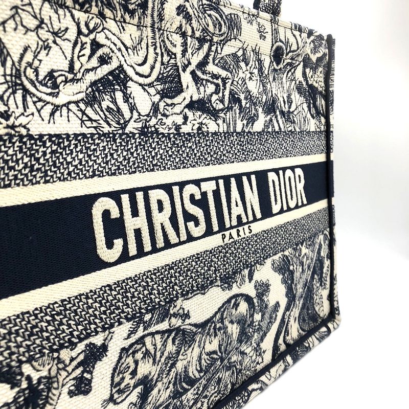 Christian DIOR Book Tote Medium Toile De Jouy Sauvage Tote Bag Navy Taiga -