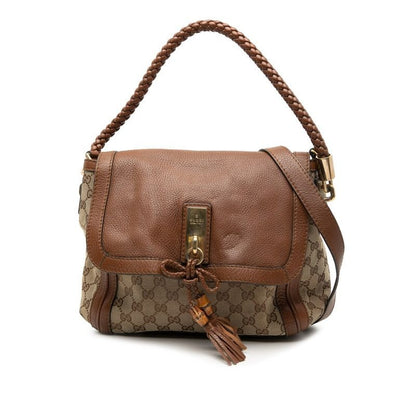 Gucci GG Canvas Bamboo Bella 2-Way Shoulder Bag Brown Beige