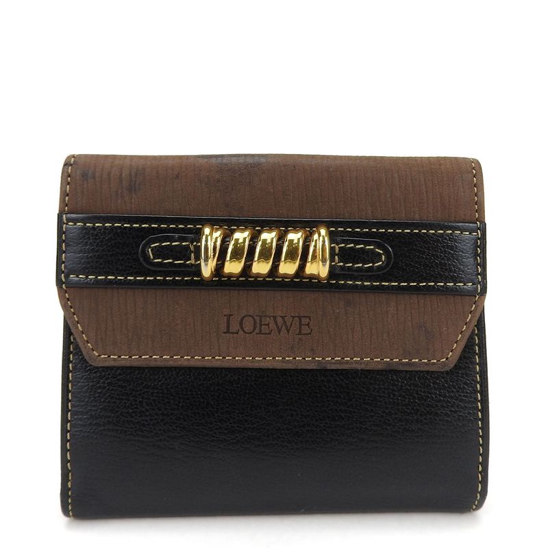 Loewe Bifold Wallet Velasquez Leather Black Brown Gold Hardware Everyday Use