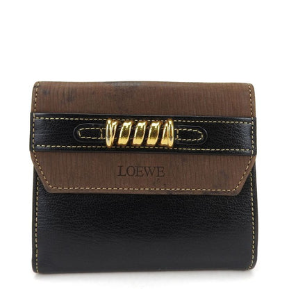 Loewe Bifold Wallet Velasquez Leather Black Brown Gold Hardware Everyday Use