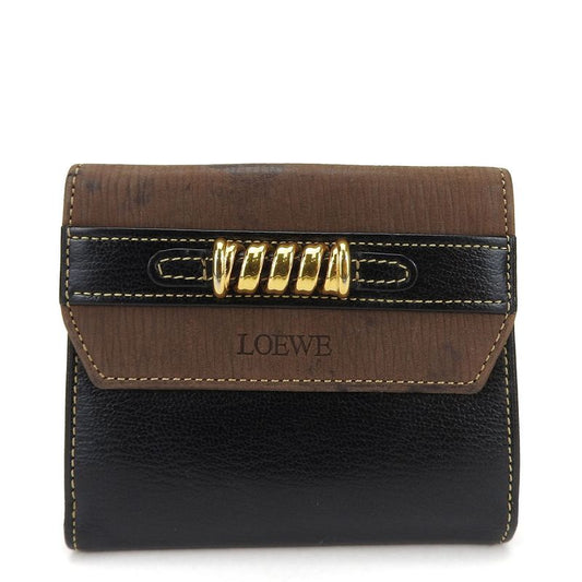 Loewe Bifold Wallet Velasquez Leather Black Brown Gold Hardware Everyday Use