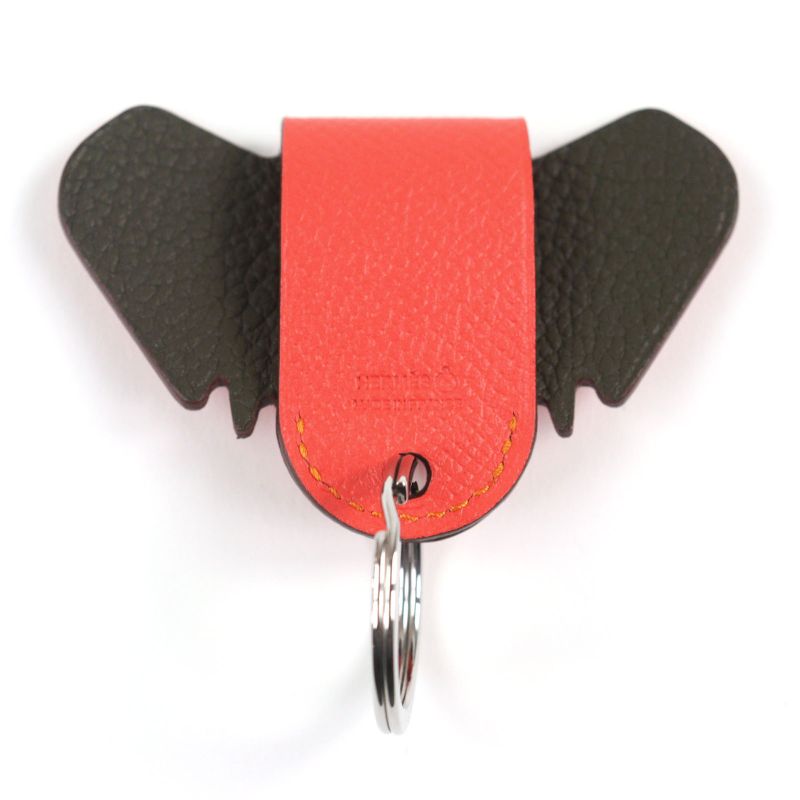 Hermes Petite Ash Elephant Leather Rouge Coup Key Ring Bag Charm Red With Box