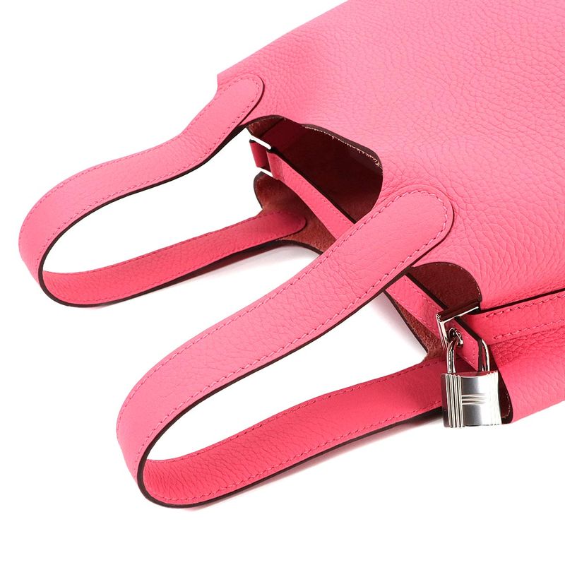 Exhibited Hermes Picotin Lock PM Hand Bag Taurillon Cles Mance Rose Azalee W