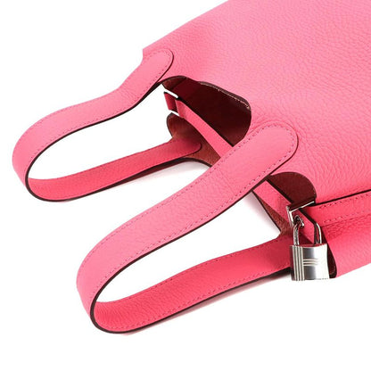 Exhibited Hermes Picotin Lock PM Hand Bag Taurillon Cles Mance Rose Azalee W