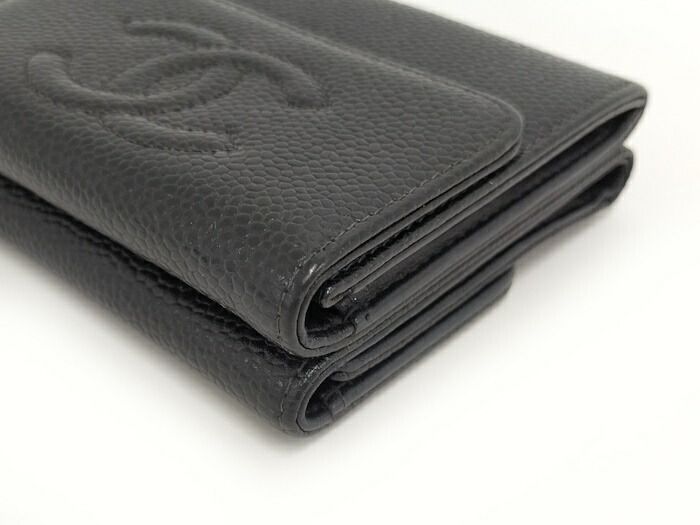Chanel W Hook Wallet In Caviar Skin Leather Black