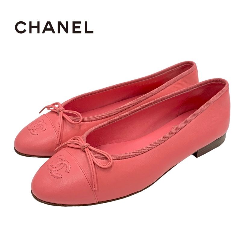 Chanel Flat Shoes Leather Pink Unused Ballet Shoes Here Mark Ribbon