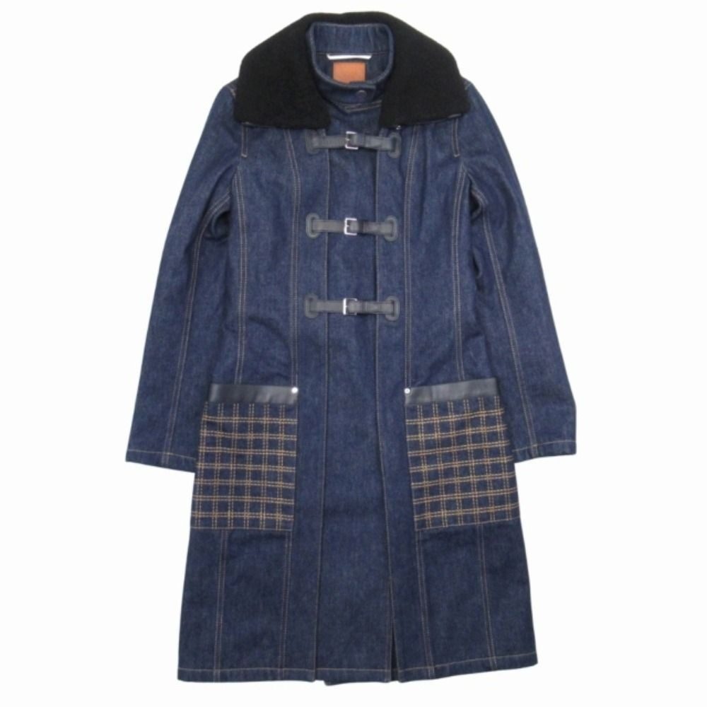Hermes Shearling Leather Denim Long Coat Series Button Lo Cover Lining 36