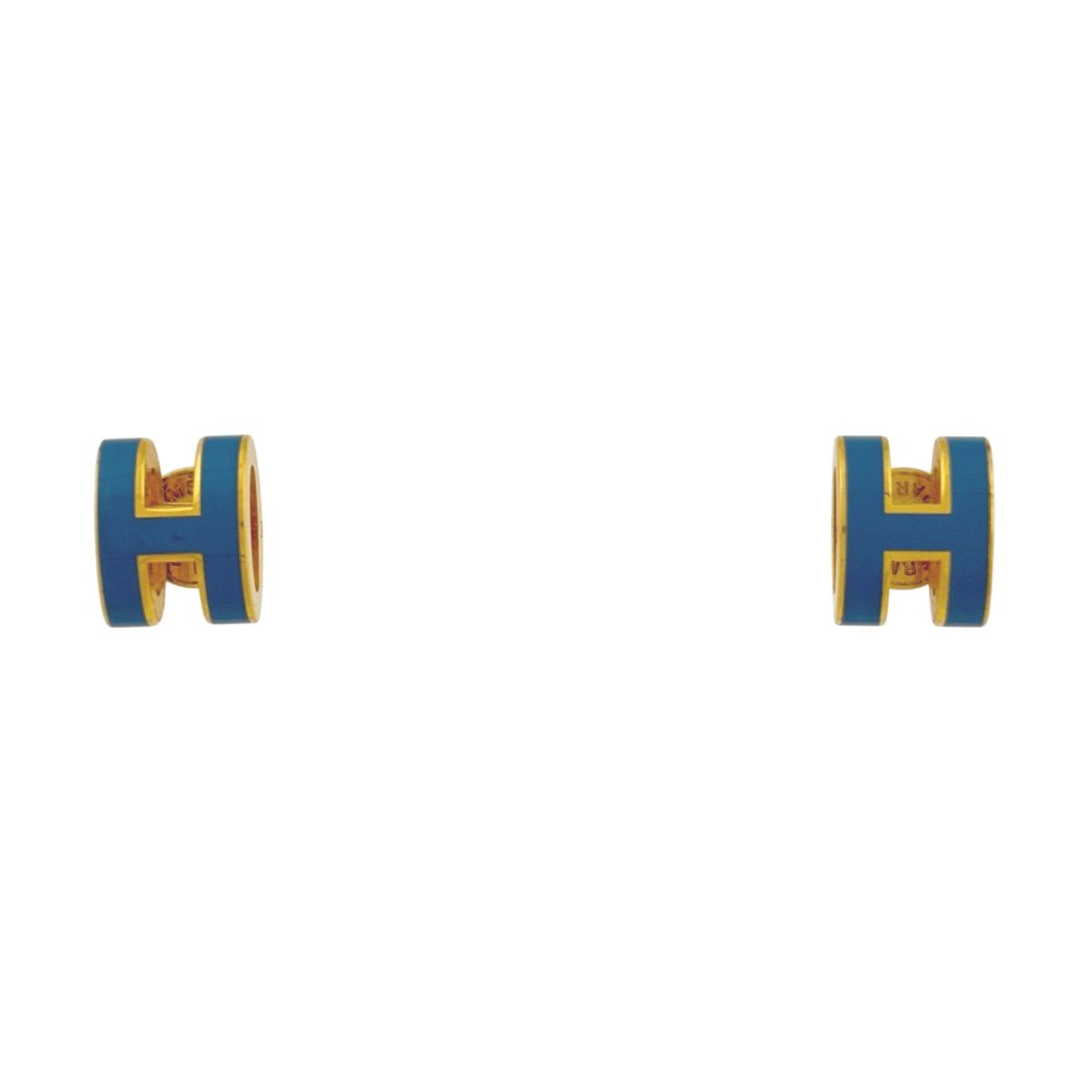 Hermes Pop Earrings Logo Blue Gold