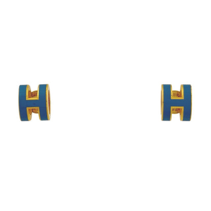 Hermes Pop Earrings Logo Blue Gold