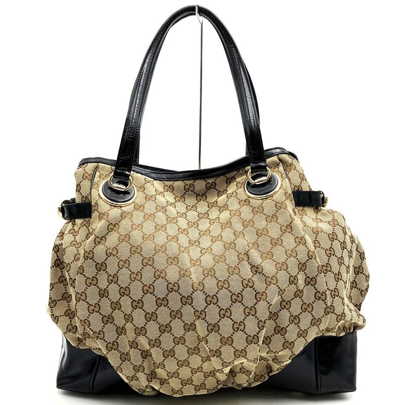 Gucci 203528 Tote Shoulder Bag GG Canvas Beige And Black Women Men Fashion