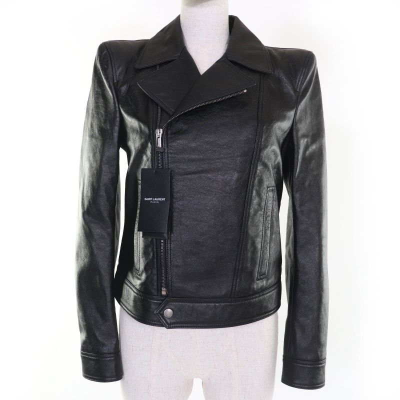 Saint Laurent Paris 589455 Power Shoulder Calfskin Riders Jacket Black 38 Made