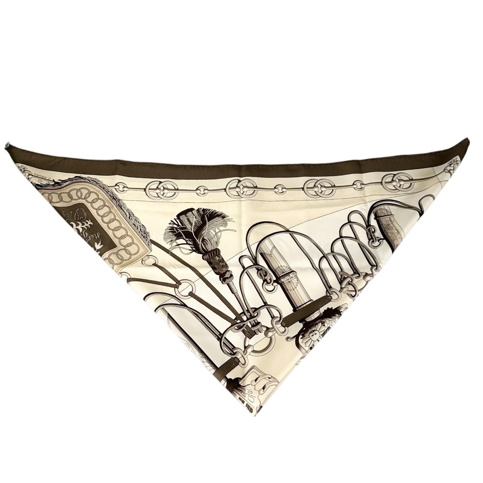 Hermes Carre 90 Cliquetis Silk Brown Beige Scarf — view 2