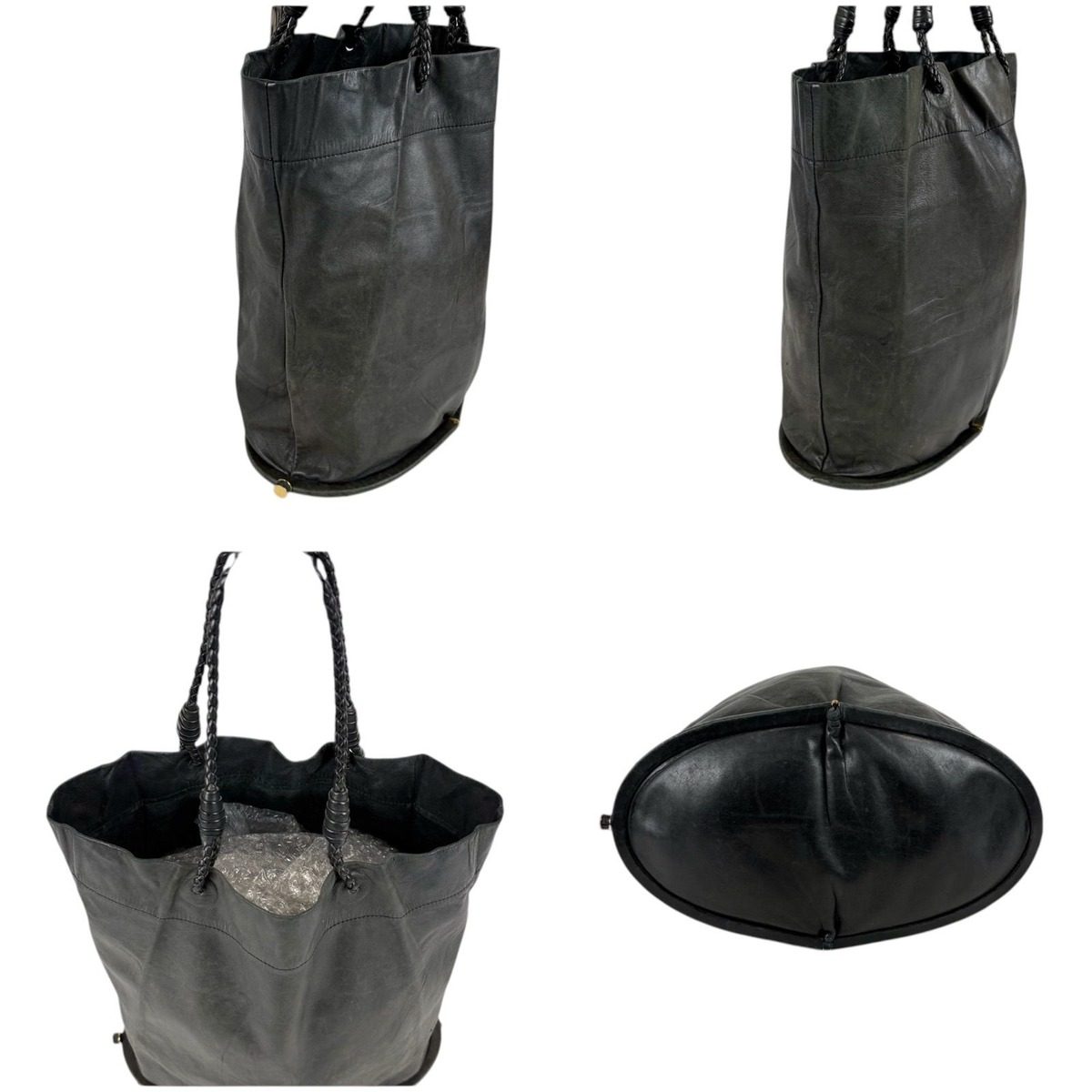 Bottega Veneta Foldable Tote Leather Intrecciato Gray Black Eco — view 6