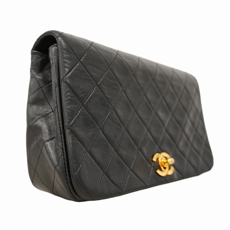 Chanel Shoulder Bag Matelasse Lambskin Black Gold Hardware Women