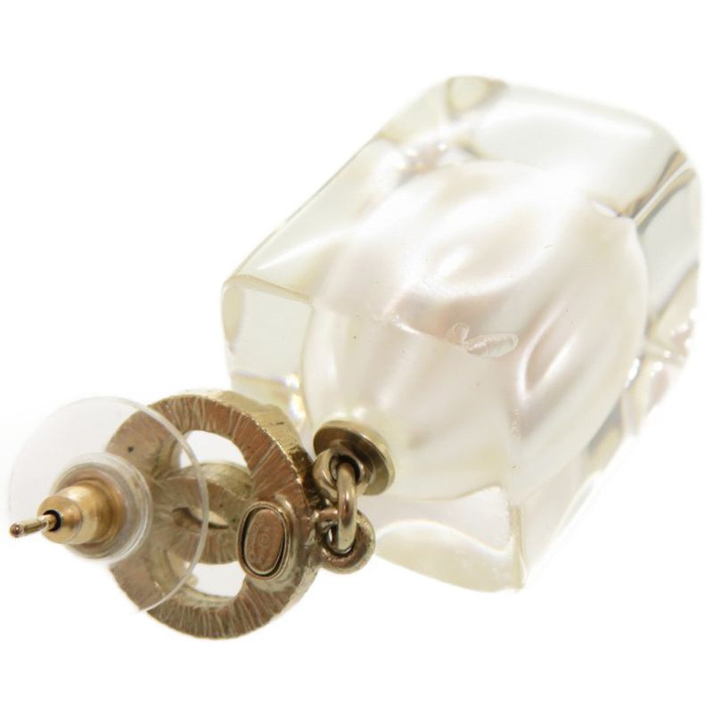Chanel Coco Mark Faux Pearl Plastic Stone Gold Earrings 0563 Chanel
