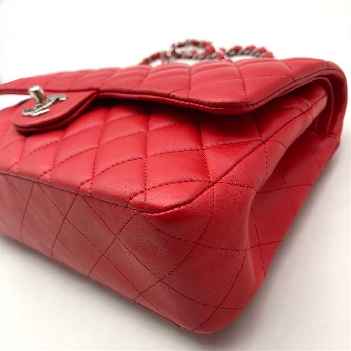 Chanel CC Logo Turnlock Quilted Lambskin Chain Shoulder Bag Red Purse