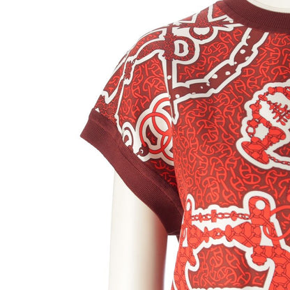 Hermes 24 Silk Chaine D'ancre Allover Pattern Short Sleeve Top 4e2832dx Orange