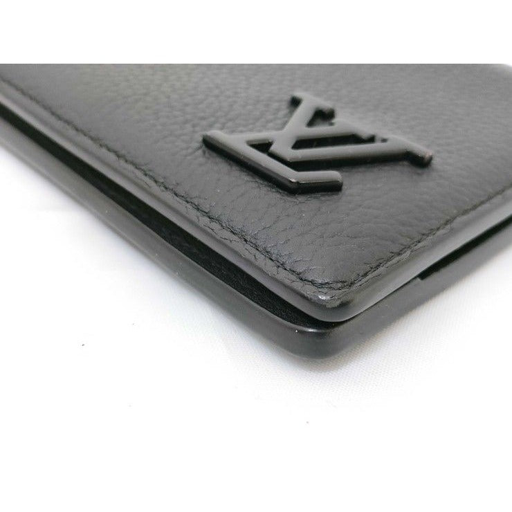 Louis Vuitton Bifold Wallet Portefeuille Multiple Black Aerogram Leather — view 4