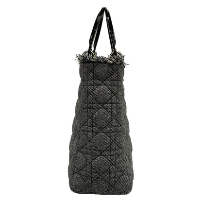 Dior/christian Dior Handbag Lady Dior Large Bag Gray And Black Wool Leather