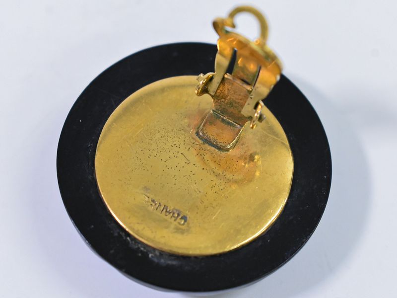 Authentic Chanel Coco Mark Matelasse Earrings Plastic GP Gold Plated Black