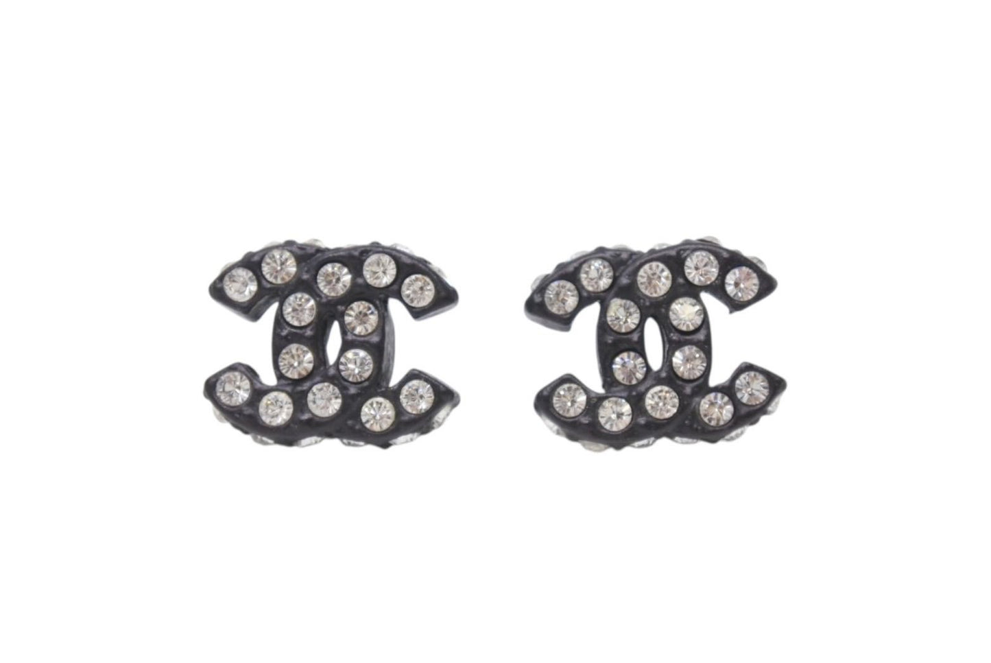 Chanel CC Logo Earrings 02 Rhinestone Black