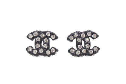Chanel CC Logo Earrings 02 Rhinestone Black