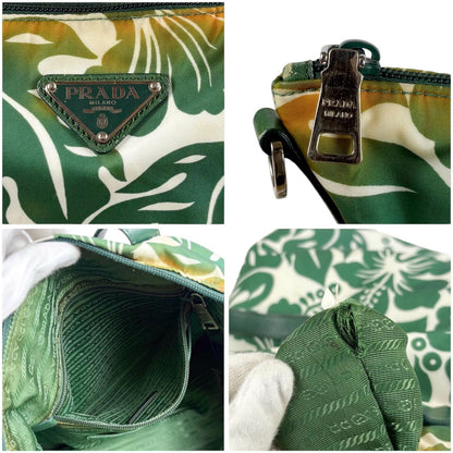 Prada Hibiscus Tote Flower Tessuto Nylon Green Triangle Logo — view 9