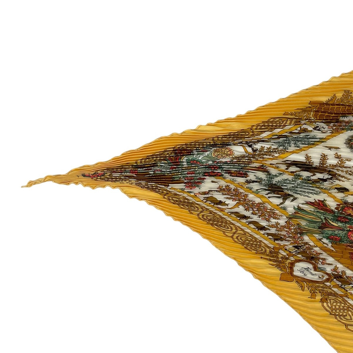 Hermes Scarf Pleated Silk Decoupages Paper Cutting Yellow — view 3