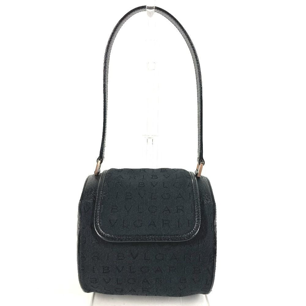 Bvlgari Handbag Logo Leather Canvas Black