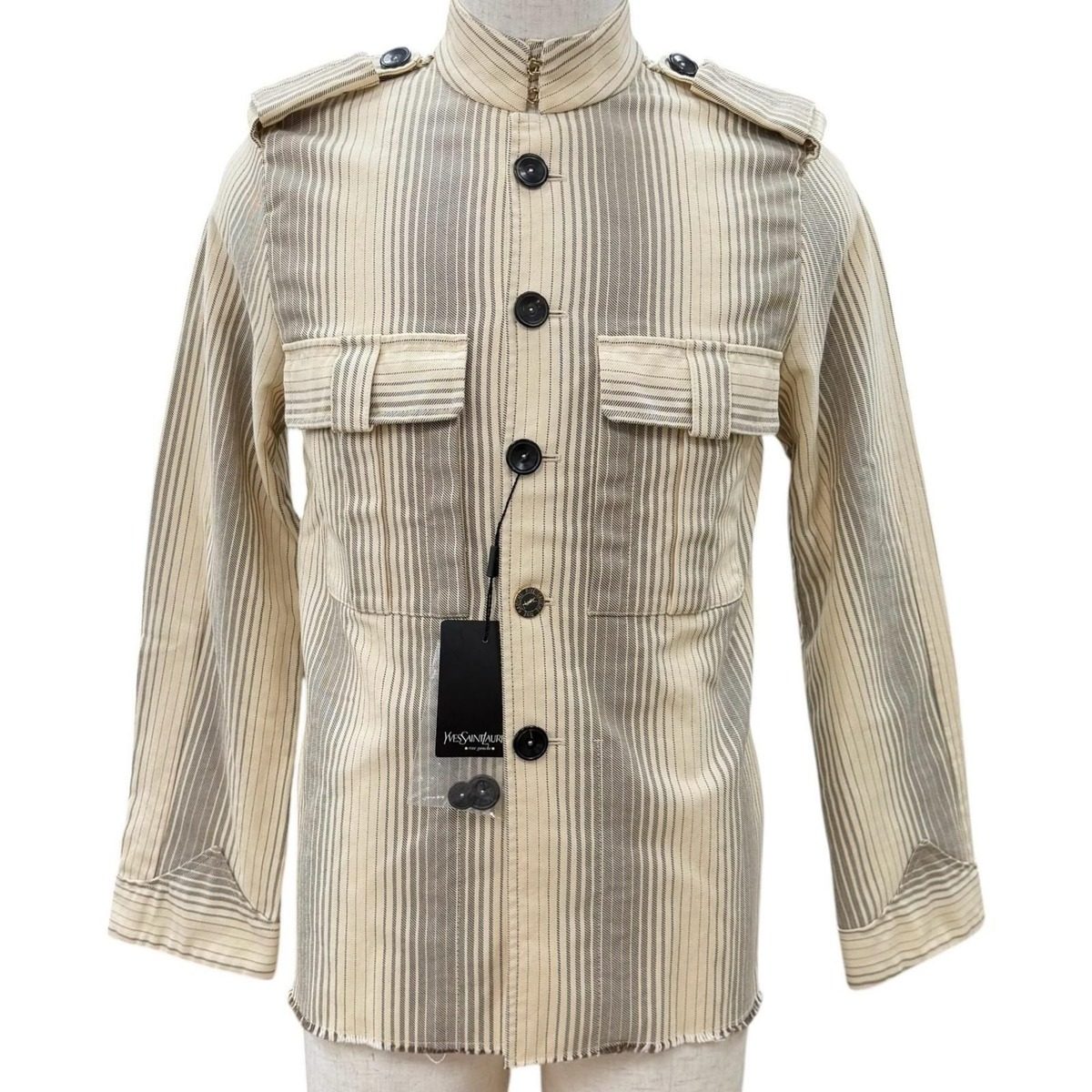 Saint Laurent Yves Rive Gauche Vintage Cotton Era Striped Pattern Logo Button