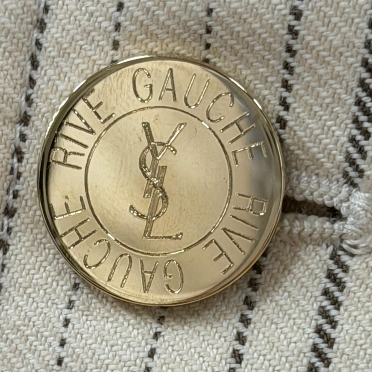 Saint Laurent Yves Rive Gauche Vintage Cotton Era Striped Pattern Logo Button — view 7