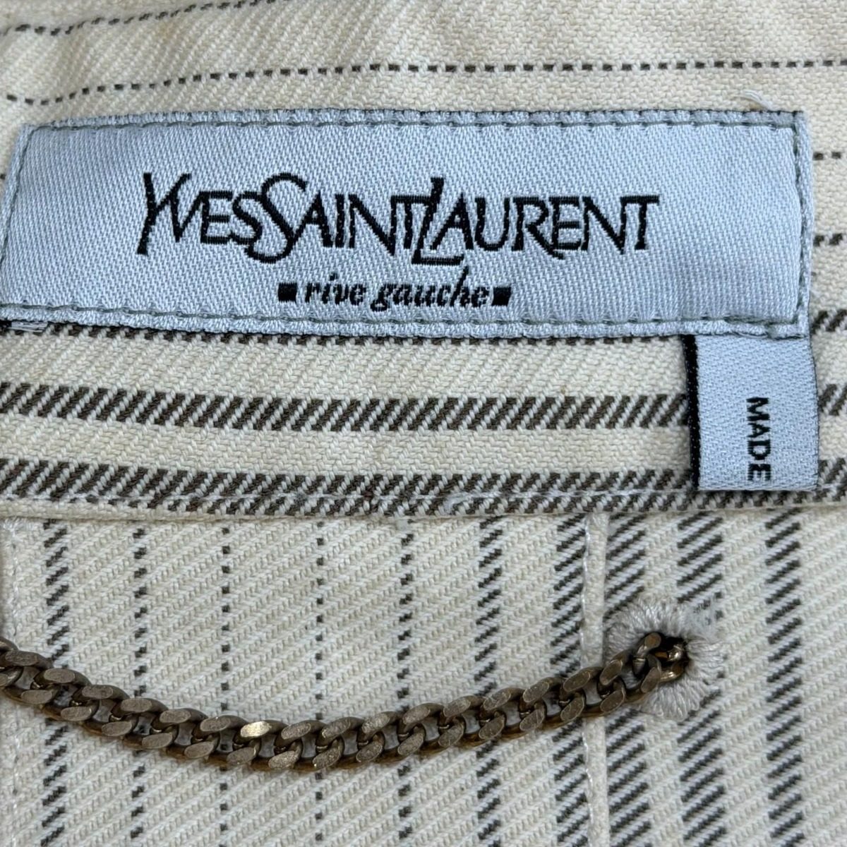 Saint Laurent Yves Rive Gauche Vintage Cotton Era Striped Pattern Logo Button — view 8