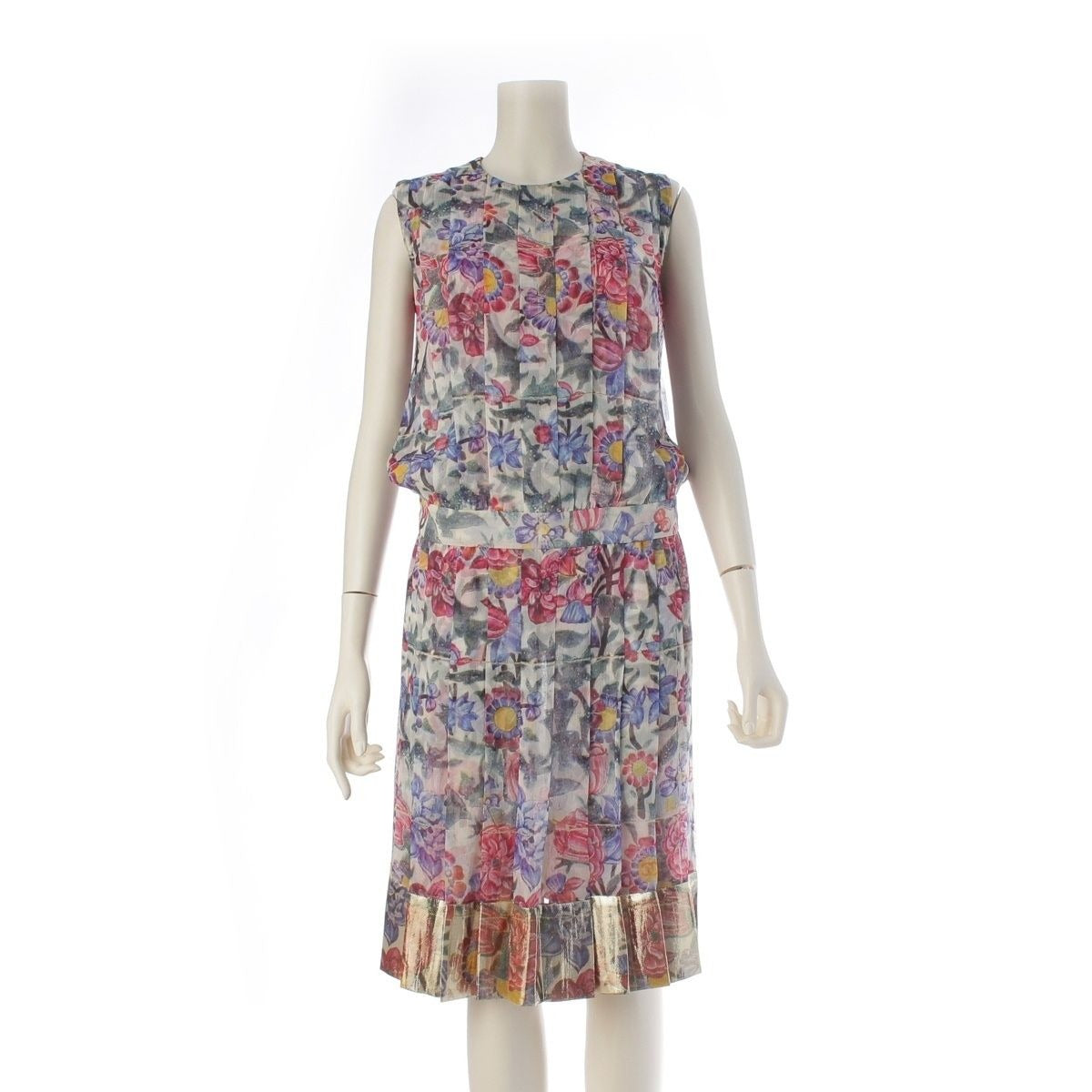 Chanel Silk Floral Sleeveless Dress Multicolor 34