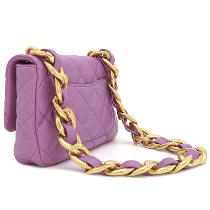 Chanel Shoulder Bag Matelasse Small Flap Lambskin Purple Gold Hardware Chain