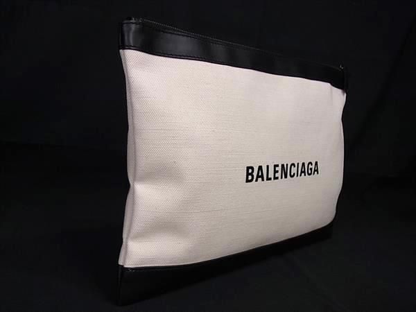 Balenciaga 373840 Canvas And Leather Clutch Bag Second Bag Ivory And Black